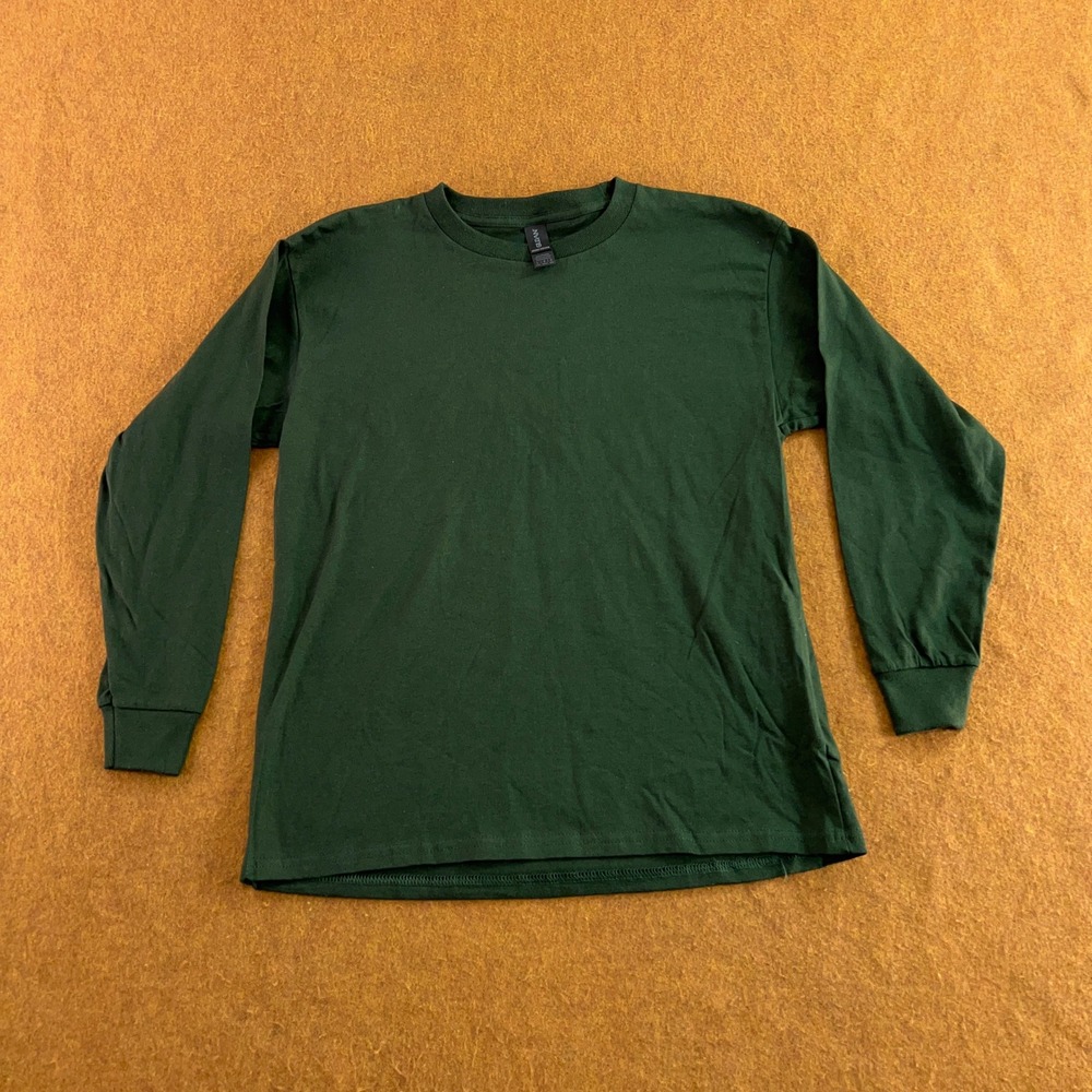 Gildan Youth Large Green Heavy Cotton Long Sleeve T-Shirt New